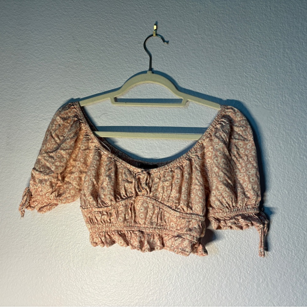 Cotton Candy Tan Ruffled Crop Blouse